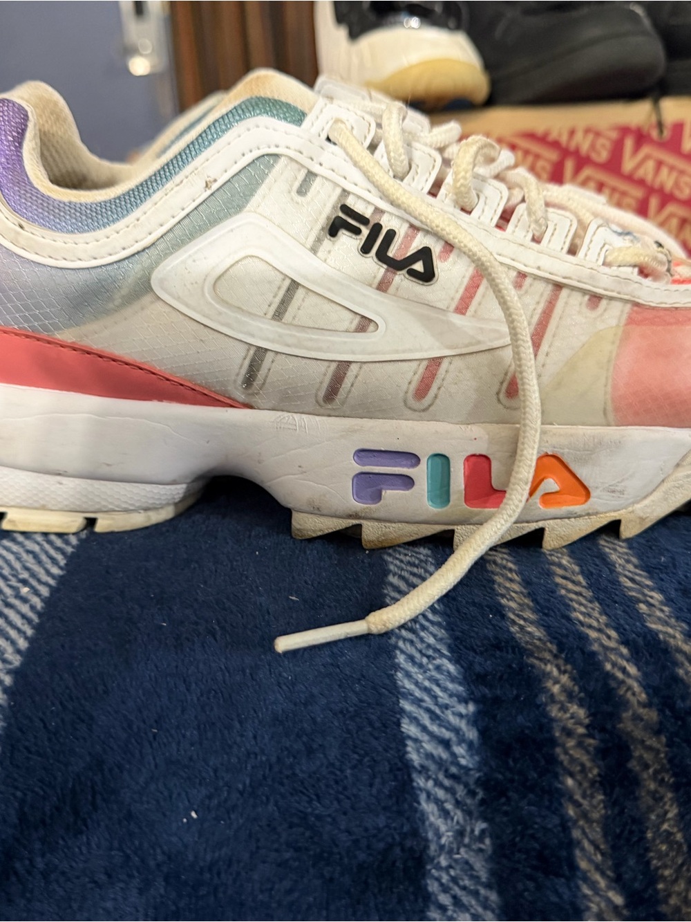 Fila Women's White Sneakers with Pastel Pink, Purple, Teal & Coral Accents